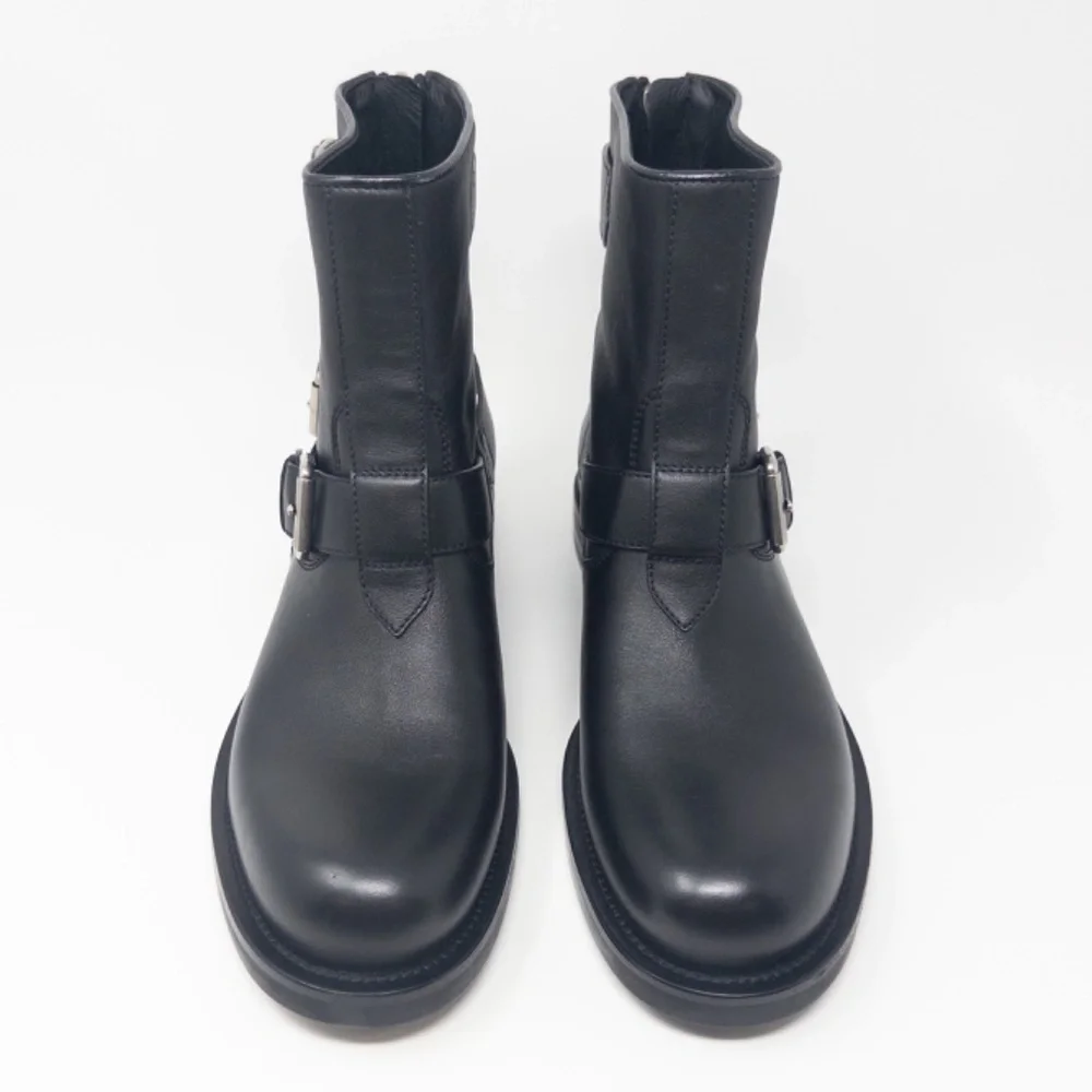Gucci Moto Combat Boots Buckles Zipper Black Ankle Womens Size 40 EU 10 US - Picture 4 of 9